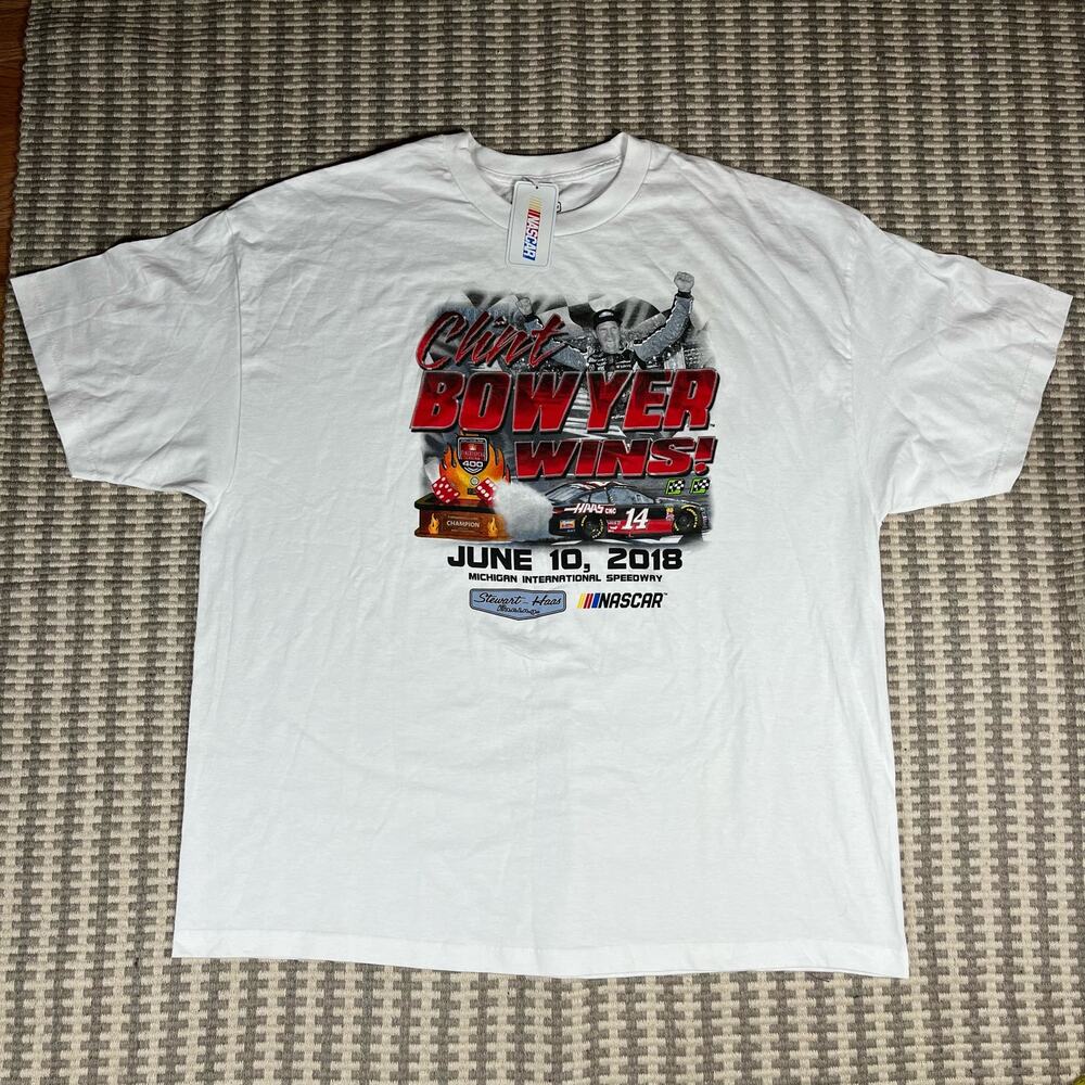 Clint Bowyer Wins Stewart Haas Racing White Tee T Shirt Men’s‎ Sz 3XL NWT